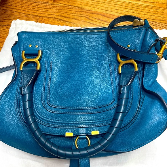 Chloe Handbags - Chloe Blue Crossbody Bag with Gold Accents